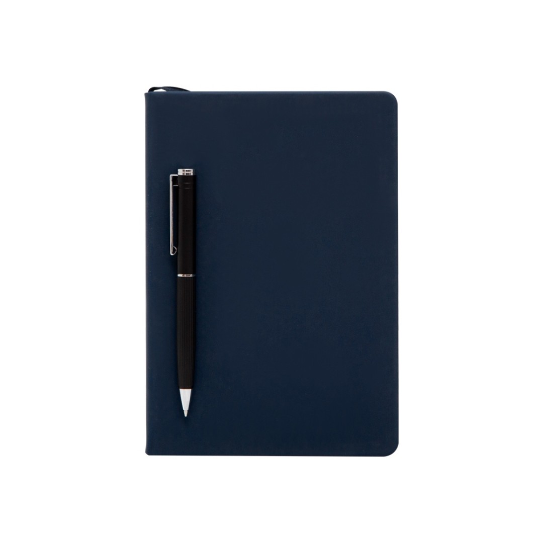 Подарочный набор с блокнотом С3, металлической ручкой и термобутылкой, темно-синий