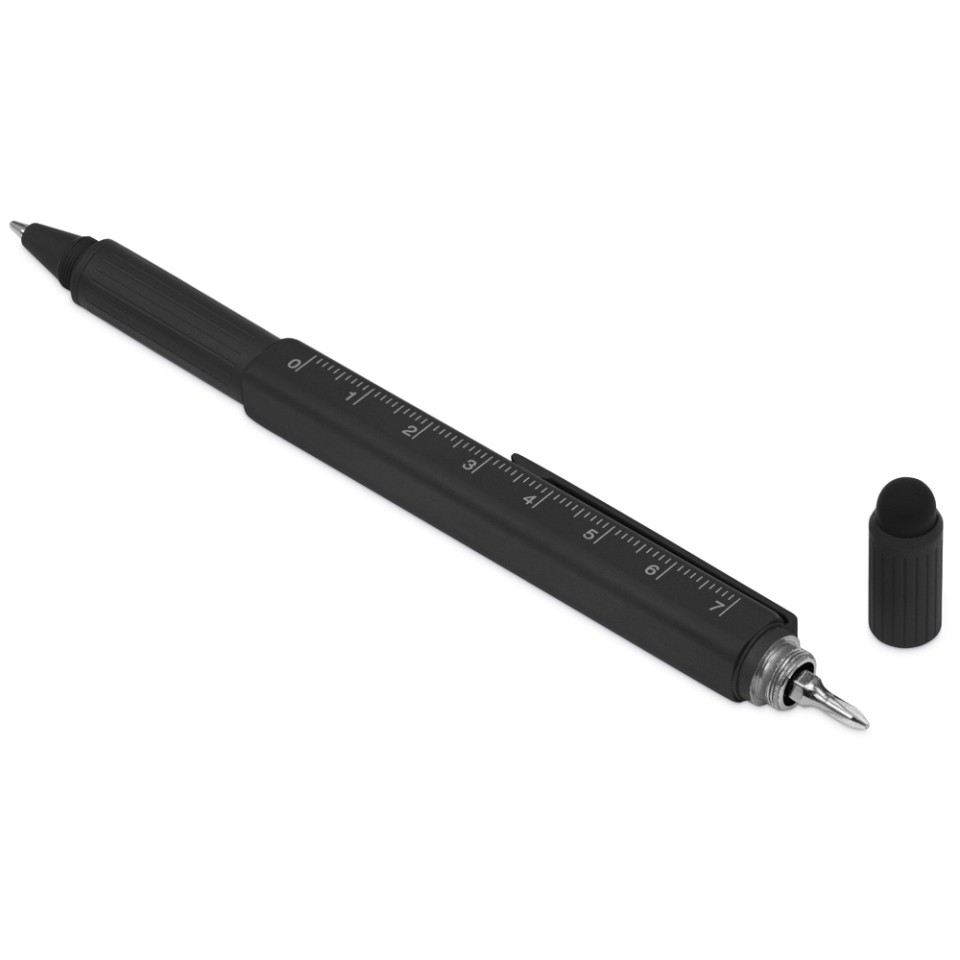 Ручка шариковая металлическая "Tool", черный. Встроенный уровень, мини отвертка, стилус