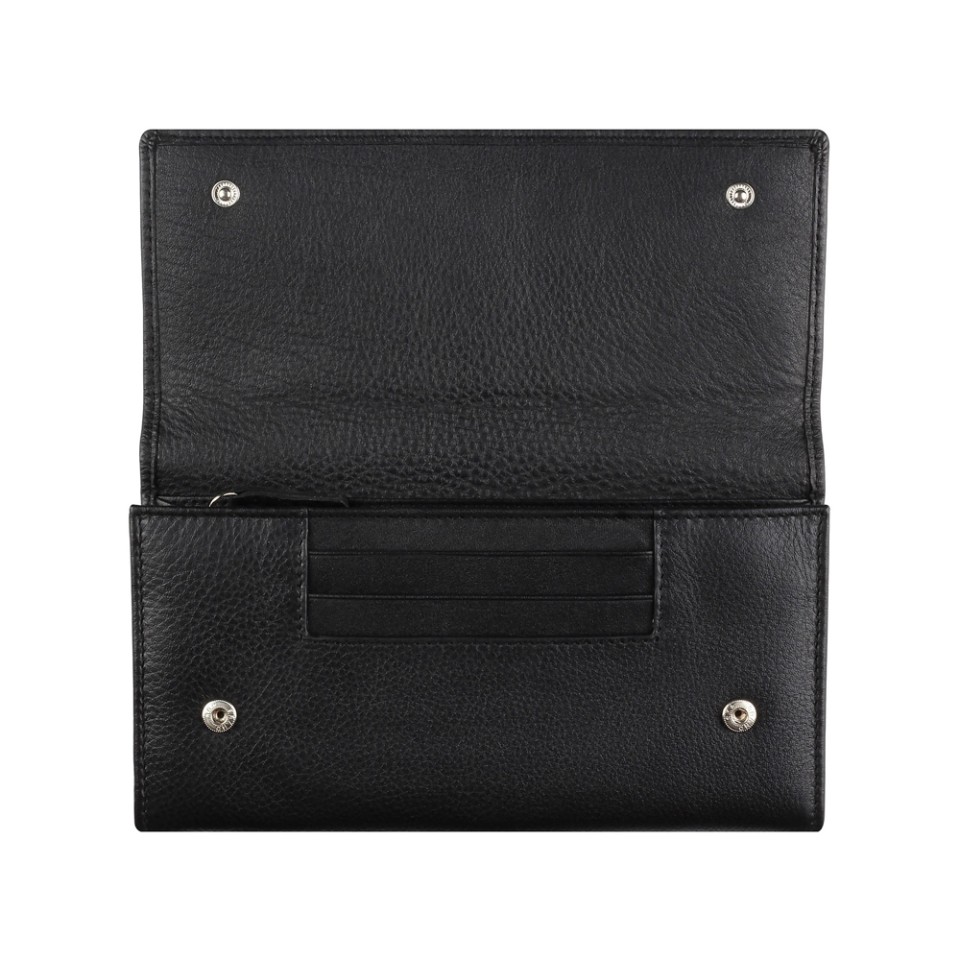 Кошелёк женский BUGATTI Lady Top, чёрный, натуральная воловья кожа, 20х2,5х10,5 см