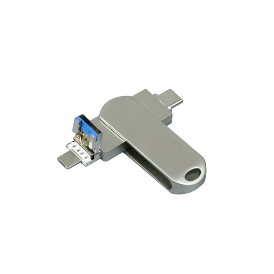 Металлическая флешка для айфона 3 в 1 (i-flash_TYPEC_3_in_1.128.S, I= 128 Гб USB 3.0, Металлический корпус. Без перс.)