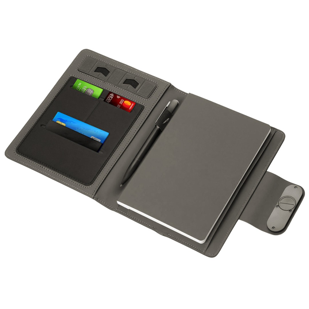 Подарочный набор металлическая ручка и блокнот А5 "Twilight"  со светящимся логотипом и пауэрбэнком