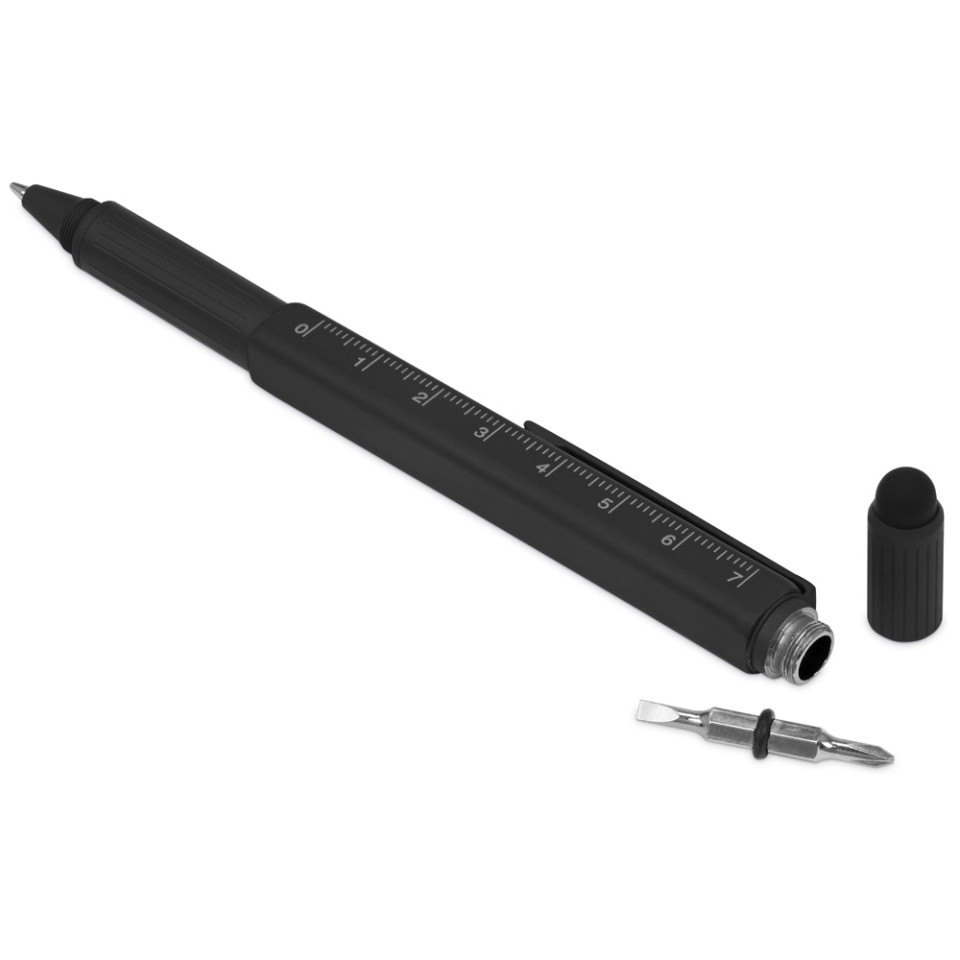 Ручка шариковая металлическая "Tool", черный. Встроенный уровень, мини отвертка, стилус