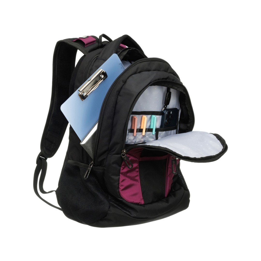 Рюкзак TORBER XPLOR с отделением для ноутбука 15", чёрный/бордовый, полиэстер 600D, 35x20x47 см, 33л