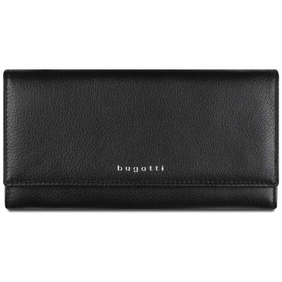 Кошелёк женский BUGATTI Lady Top, чёрный, натуральная воловья кожа, 20х2,5х10,5 см