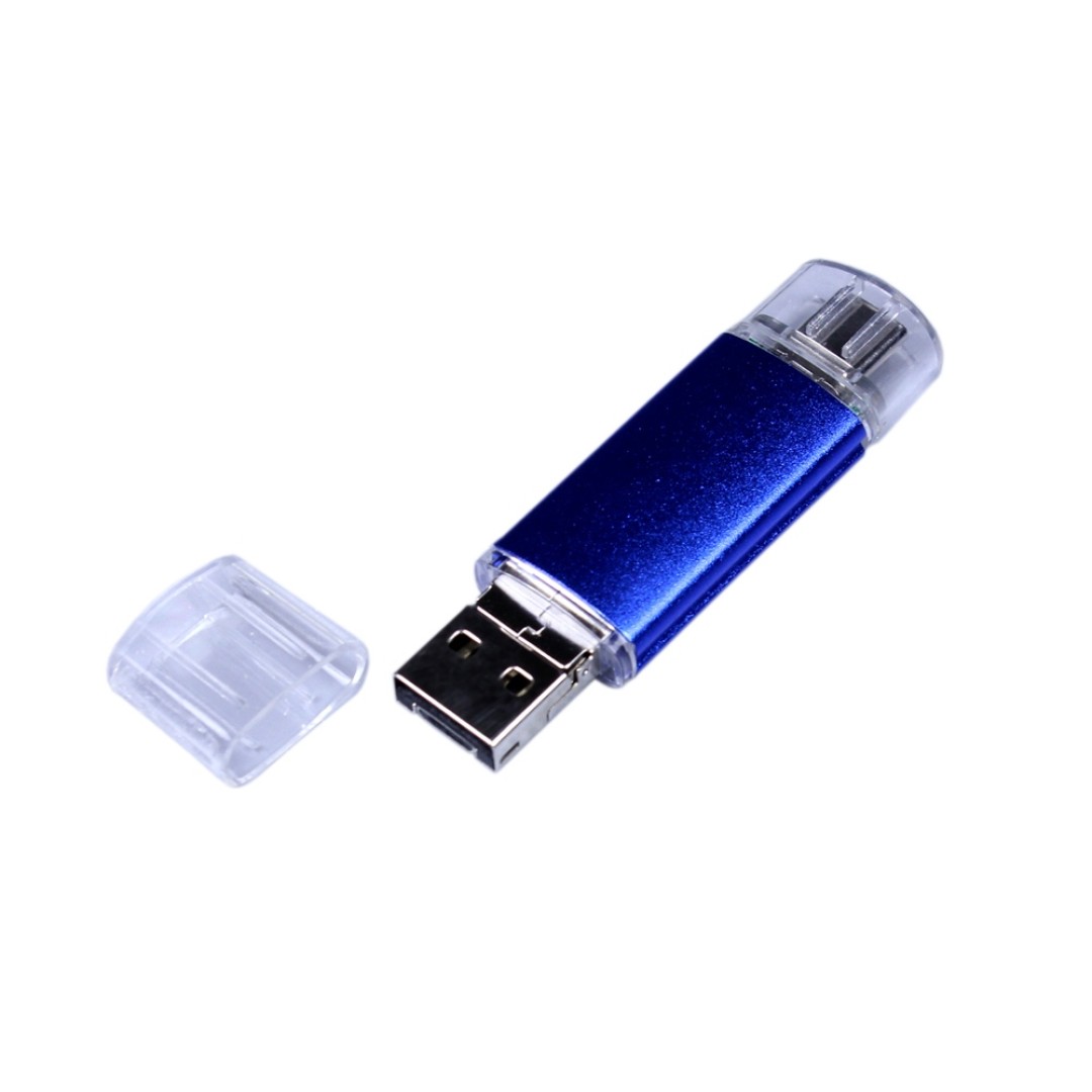 USB-флешка на 32 Гб c двумя дополнительными разъемами MicroUSB и TypeC, синий