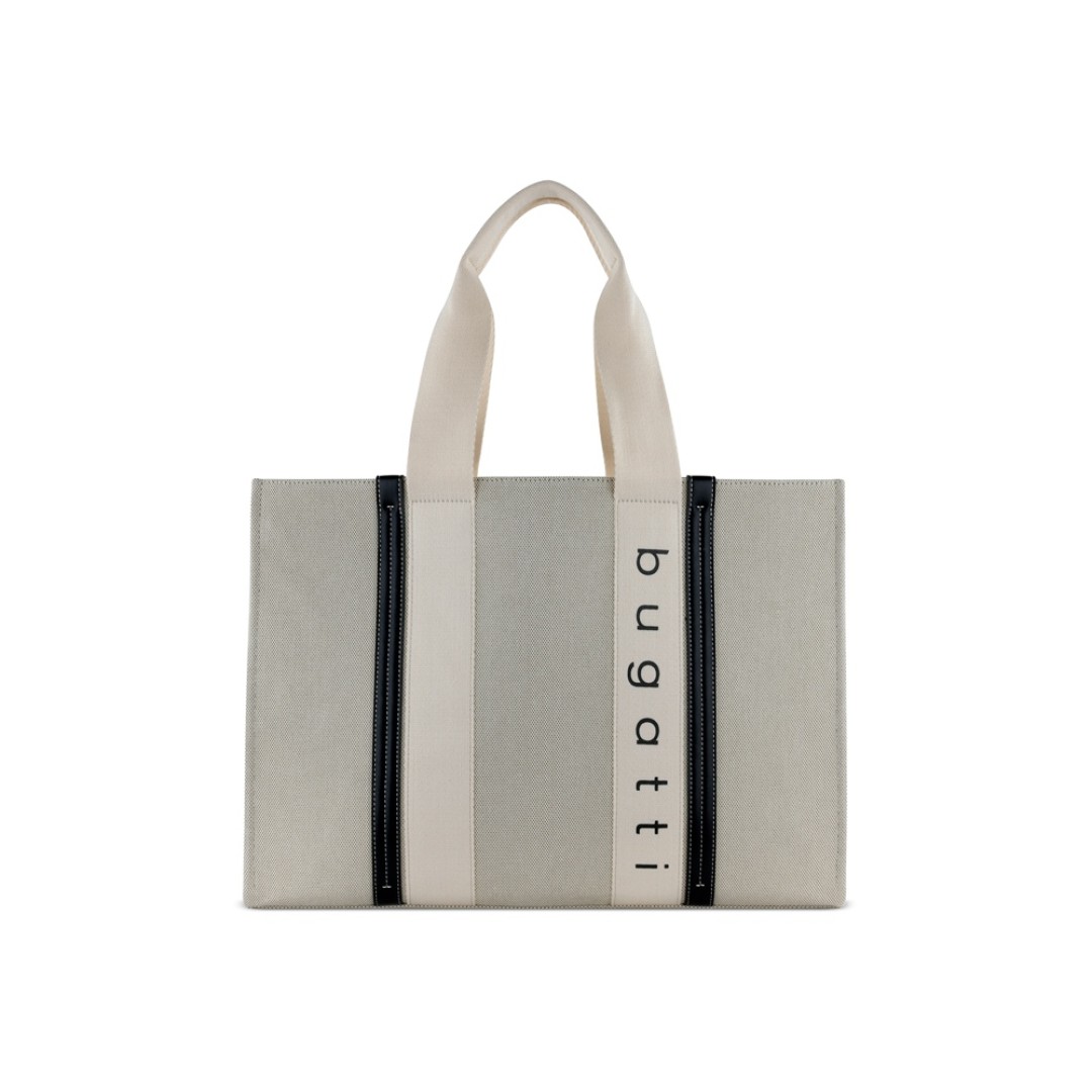 Сумка-тоут женская BUGATTI Ambra, бежево-черный цвет, хлопок/полиэстер, 45х14х32 см