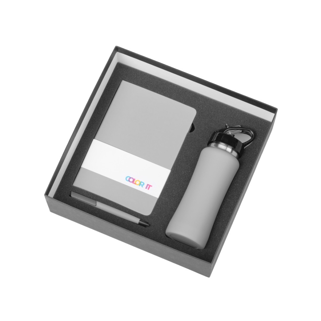 Подарочный набор c блокнотом C2, ручкой и бутылкой, серый