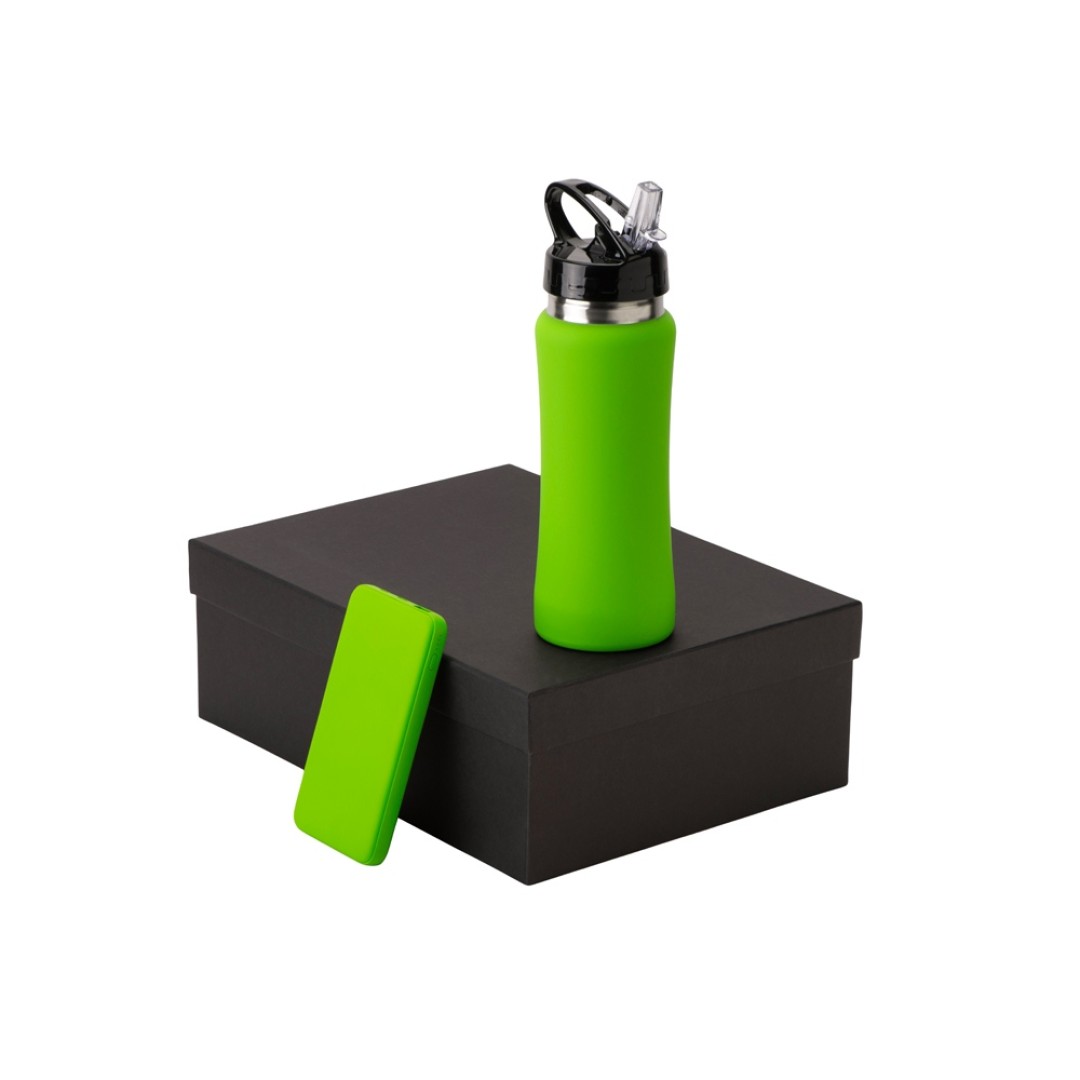 Подарочный набор с бутылкой для воды и повербанком С2, 10000 mAh, зеленое яблоко
