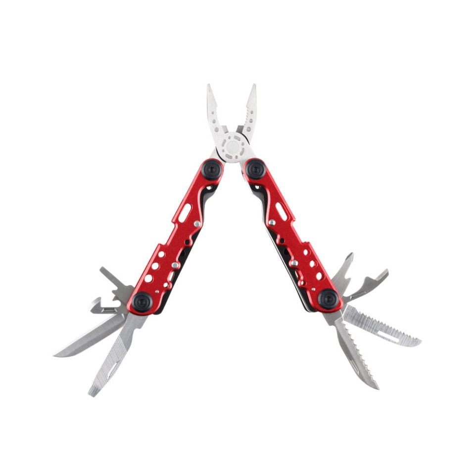 Мультитул Stinger, 105x40 мм, 13 функций, сталь, красно-серебристый, в комплекте нейлоновый чехол