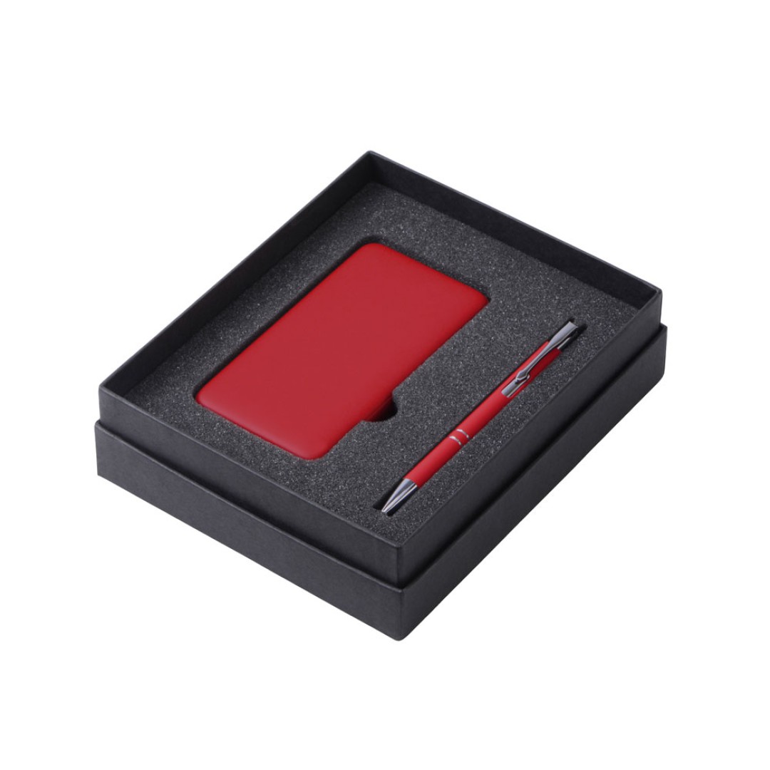 Подарочный набор c ручкой и повербанком 10000 mAh, красный