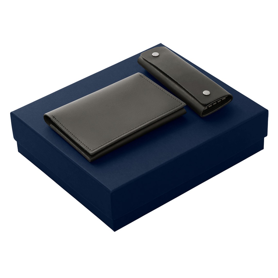 Подарочный набор Long River: обложка для паспорта, ключница (без лого Long River), синяя коробка