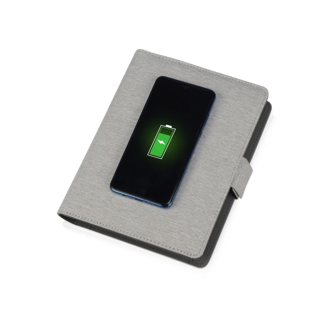 Органайзер с беспроводной зарядкой 5000 mAh "Powernote", светло-серый (P)