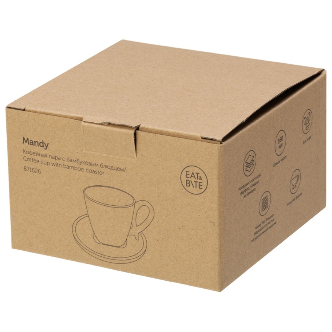 Кофейная пара с бамбуковым блюдцем "Mandy", белый