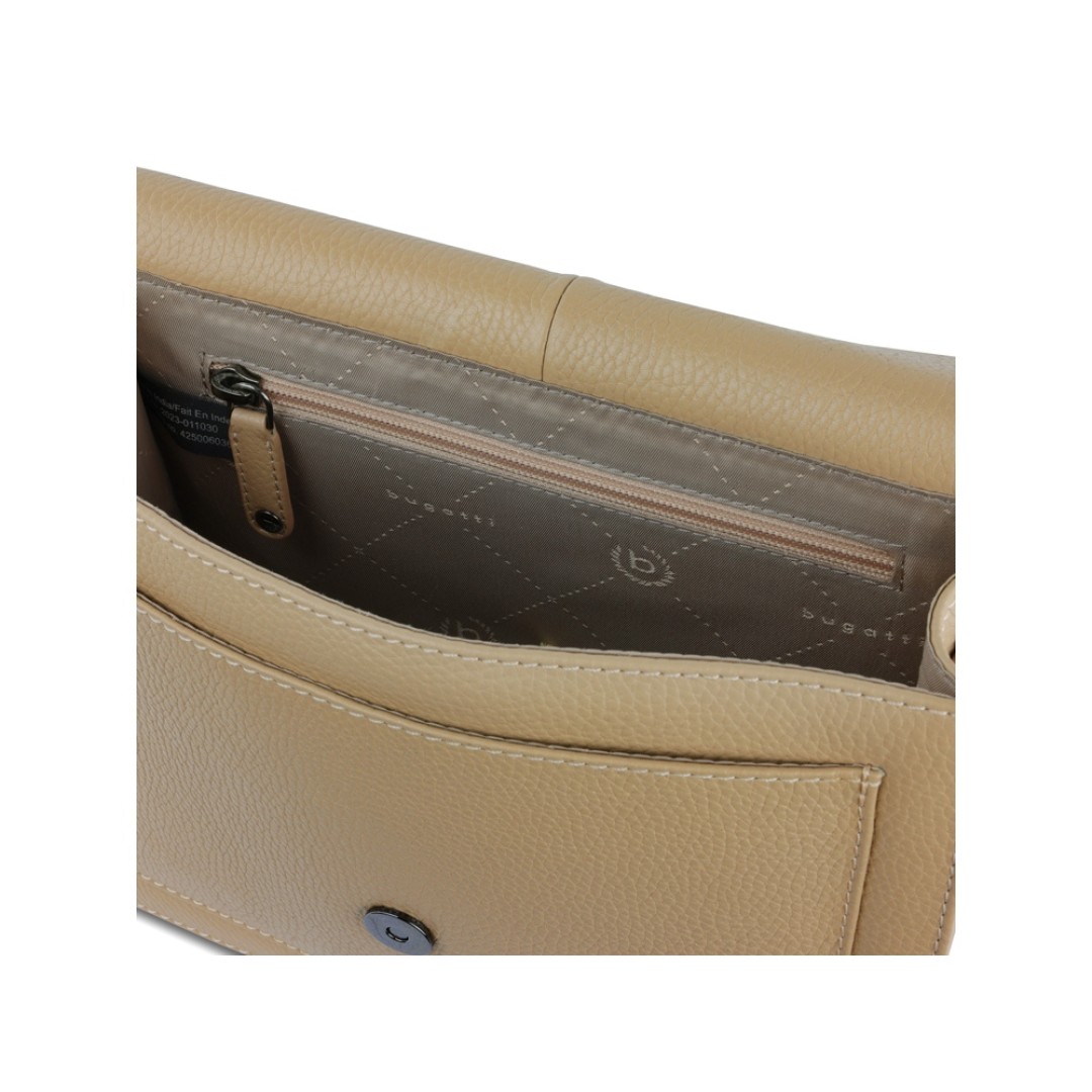 Сумка через плечо женская BUGATTI Elsa, песочного цвета, воловья кожа/полиэстер, 25х8,5х20 см