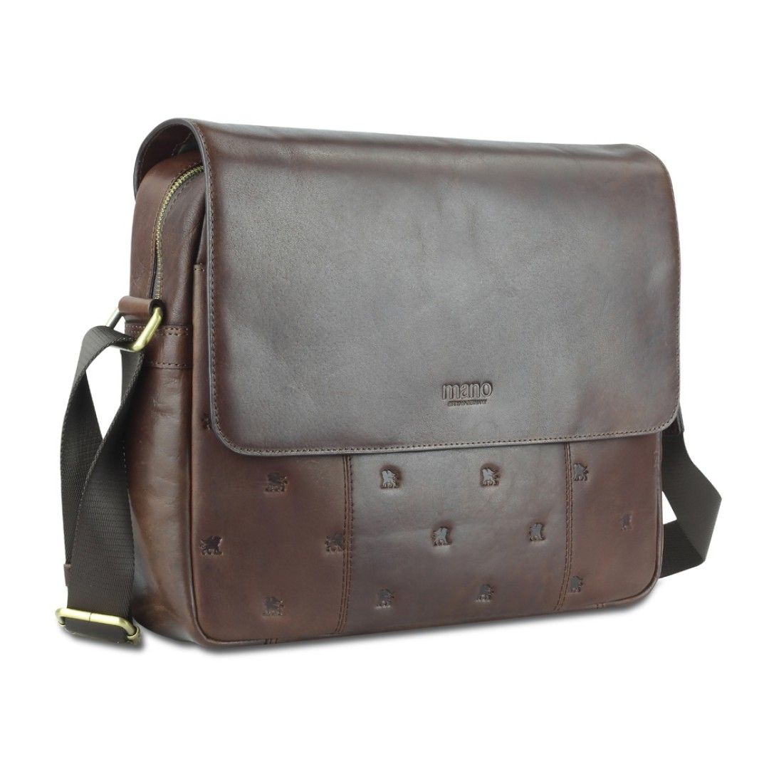 Сумка через плечо Mano "Don Leon", натуральная кожа в коричневом цвете, 38 х 30 х 7 см