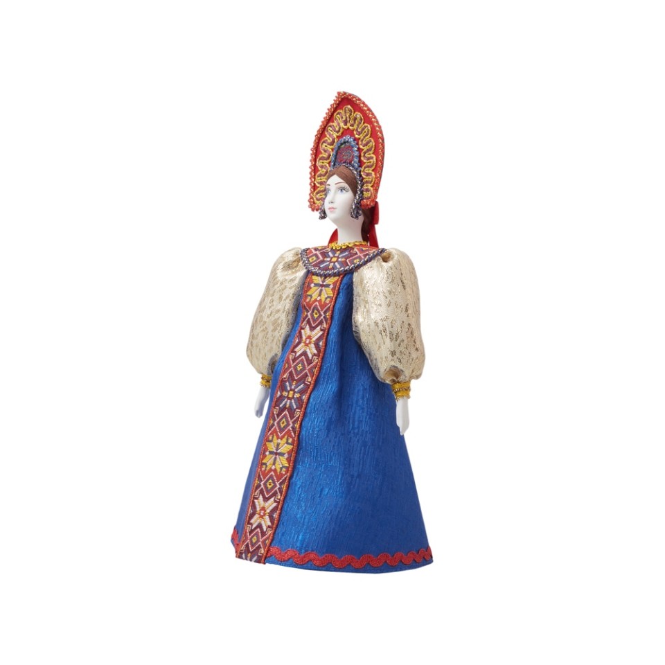 Подарочный набор: кукла фарфоровая, мед, синий