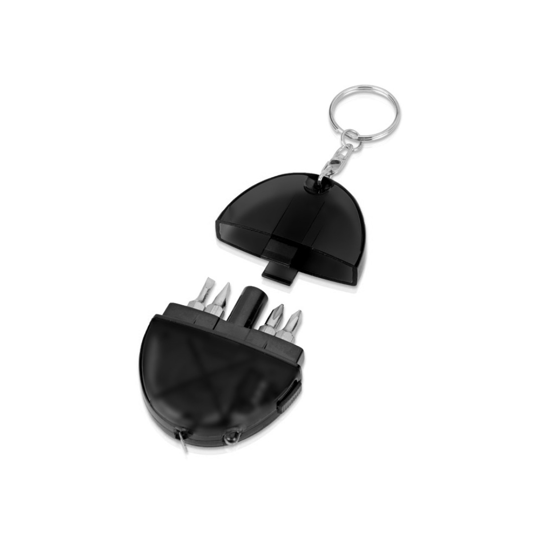 Брелок-рулетка с набором отверток и фонариком, серый