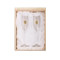 Набор бокалов для шампанского «За Россию» Chinelli в деревянной коробке