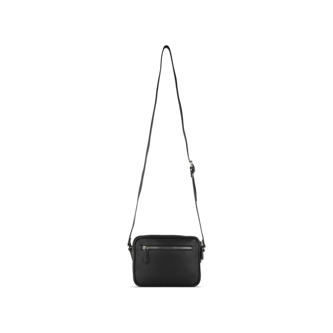 Сумка кросс-боди женская BUGATTI Bella, чёрная, воловья кожа/полиэстер, 22х6х15,5 см