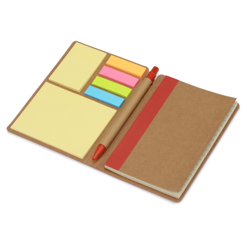 Блокнот А6 «Write and stick» с ручкой и набором стикеров, красный