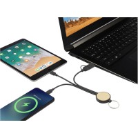 Кабель для зарядки Tecta «6 в 1» из переработанного пластика/бамбука с брелком, сплошной черный