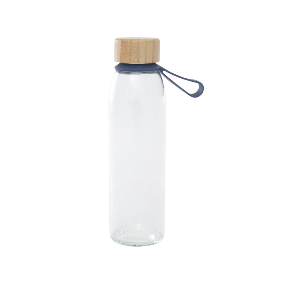 Стеклянная бутылка для воды Porto объемом 500 мл с силиконовой ручкой и бамбуковой крышкой - Синий