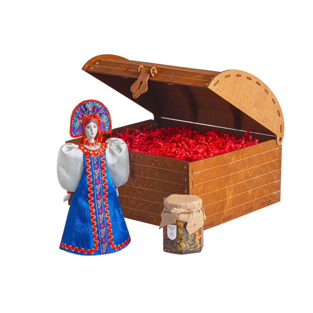 Подарочный набор: кукла фарфоровая, мед, синий