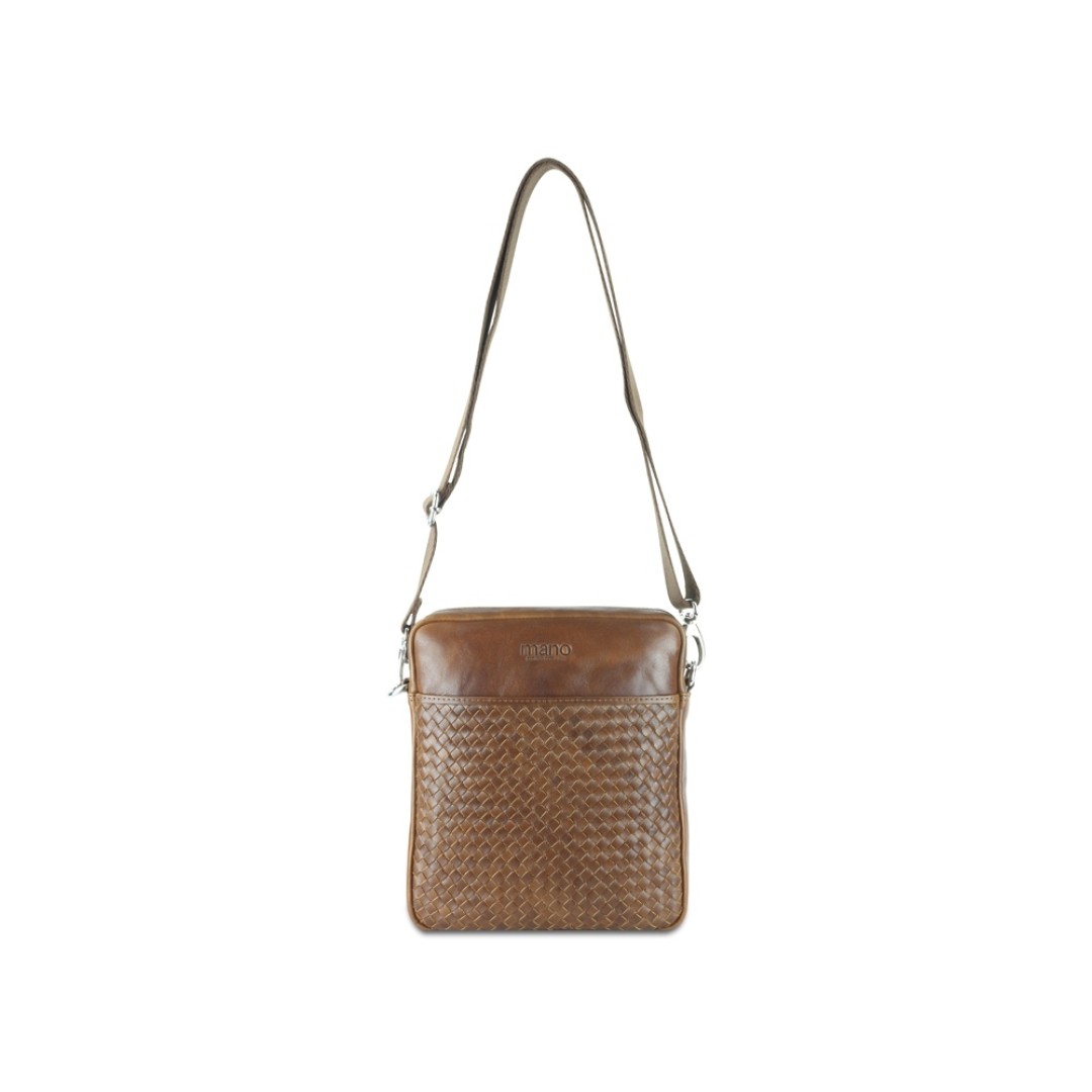 Сумка через плечо Mano "Don Luca", натуральная кожа в коньячном цвете, 23 х 26,5 х 4,5 см