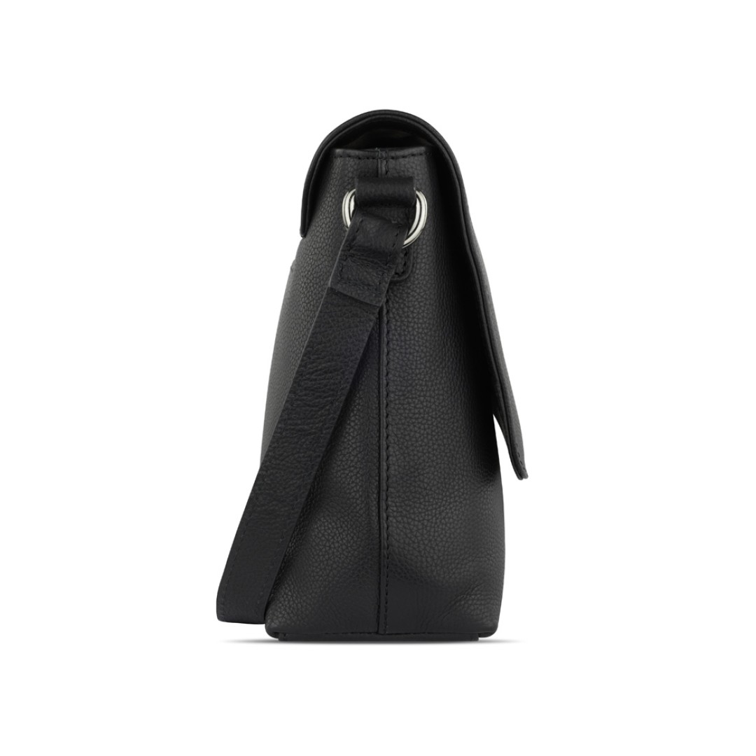 Сумка наплечная женская BUGATTI Bella, чёрная, воловья кожа/полиэстер, 25х8х20 см