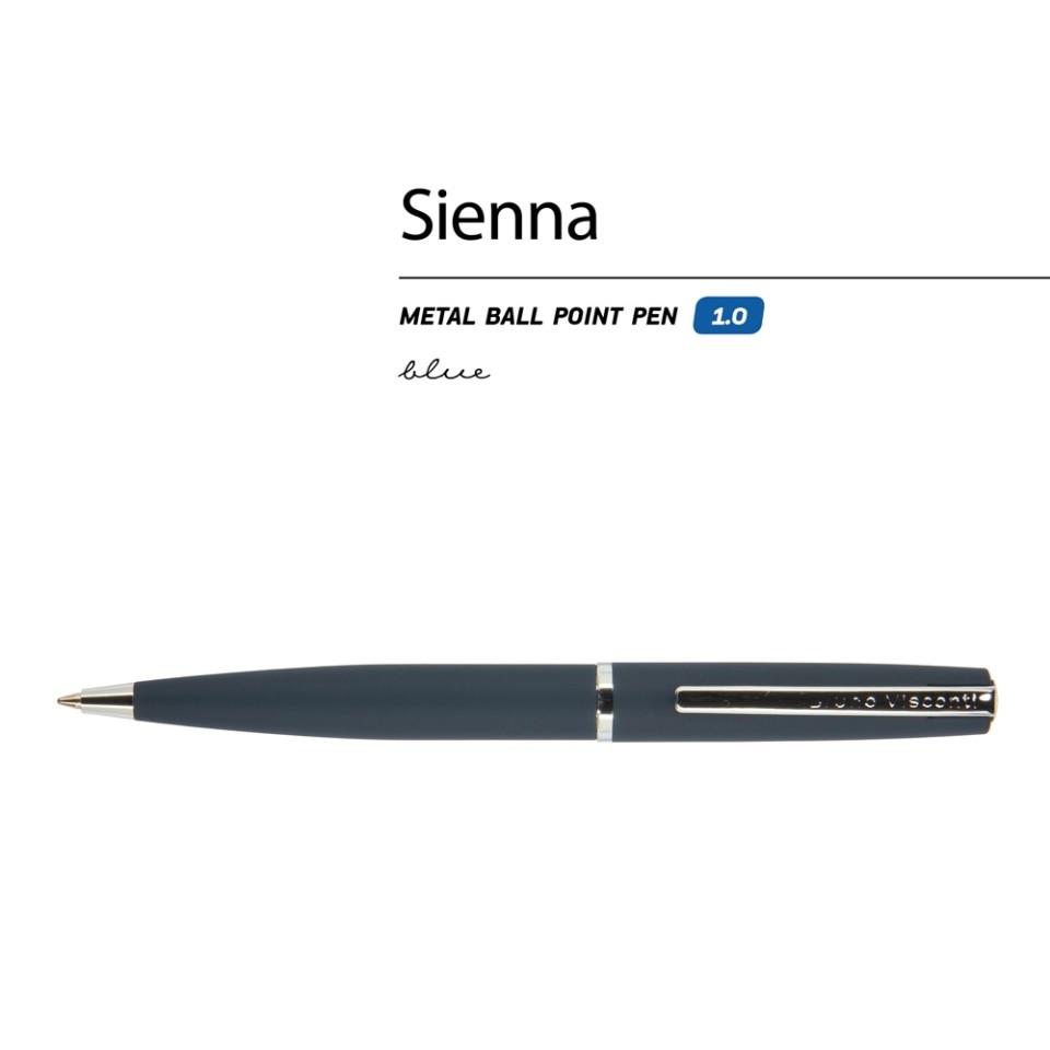 Ручка "Sienna" шариковая  автоматическая, синий металлический корпус, 1.0 мм, синяя