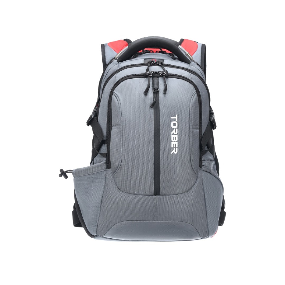 Рюкзак TORBER DRIVE с отделением для ноутбука 15", серый/красный, полиэстер 1680D, 36x17x50 см, 30 л