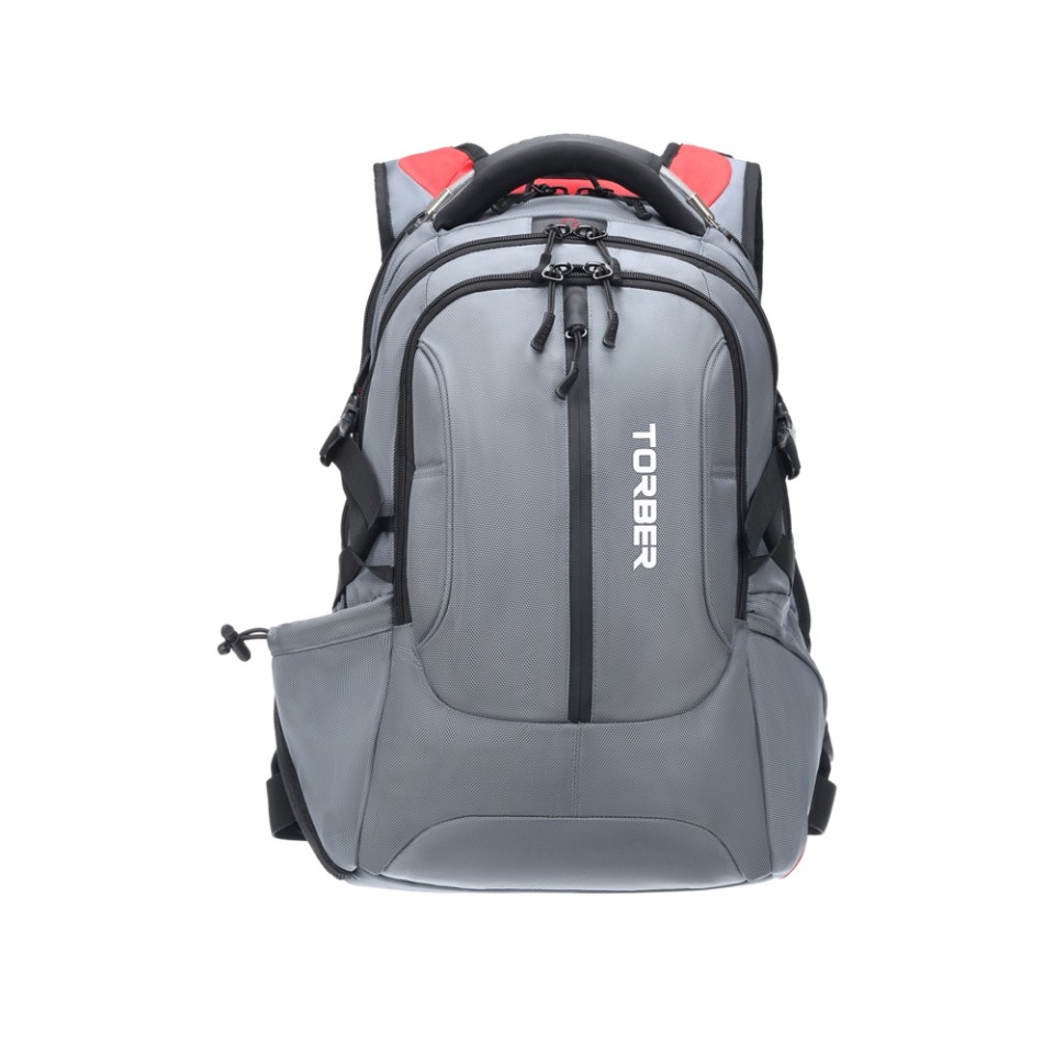Рюкзак TORBER DRIVE с отделением для ноутбука 15", серый/красный, полиэстер 1680D, 36x17x50 см, 30 л