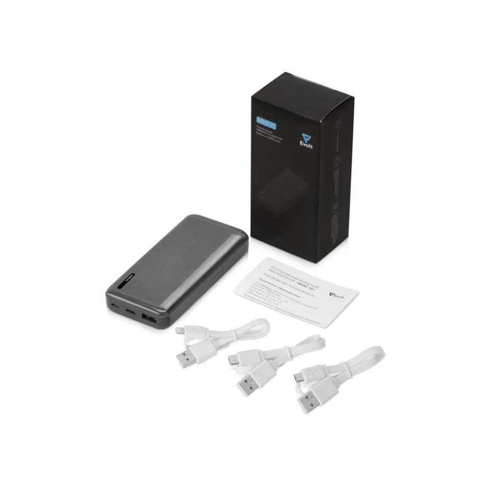 Внешний аккумулятор Evolt "Mini-10", 10000 mAh, серый