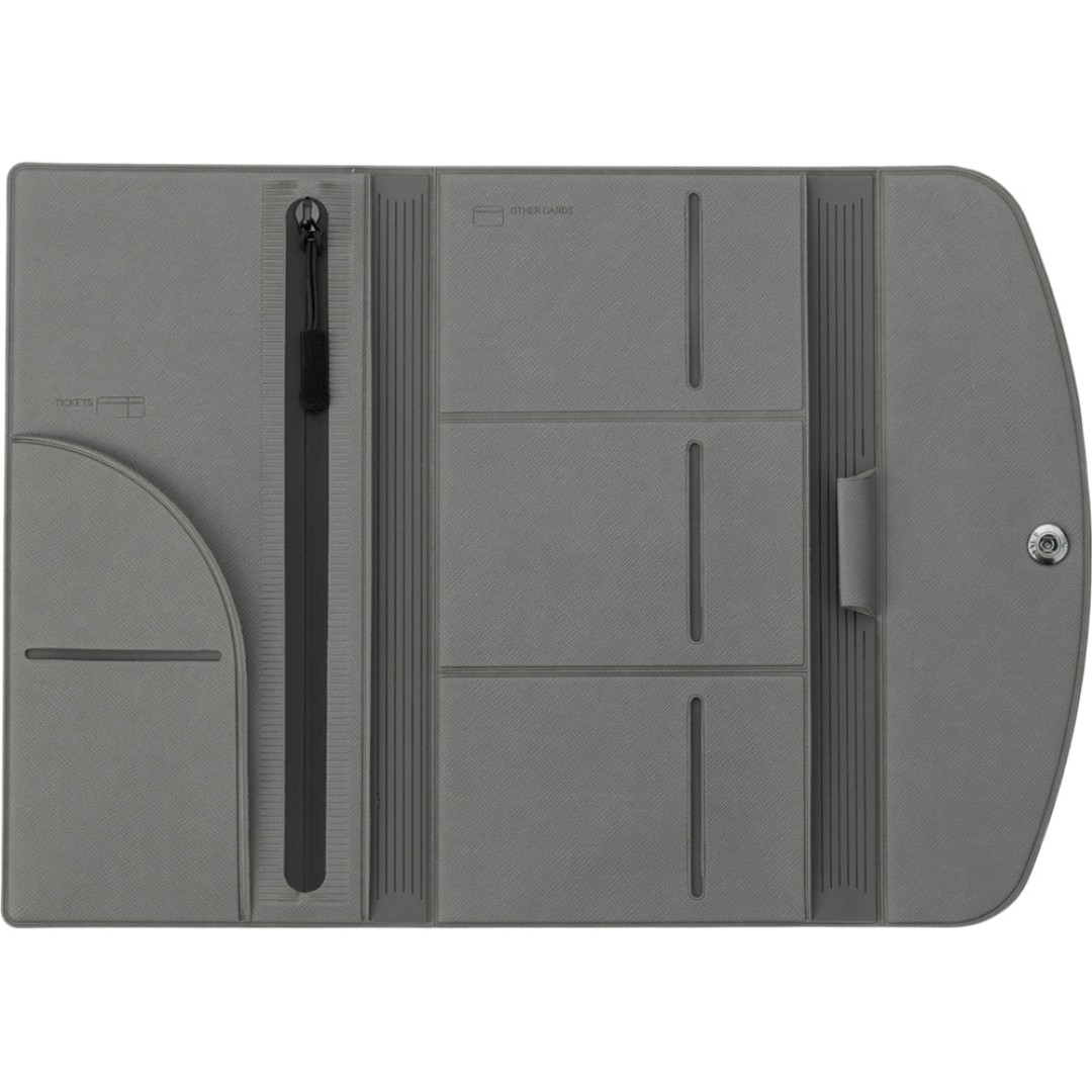 Органайзер для документов на кнопке с отделением для купюр и ручки, упаковка в индивидуальный пакет, серый