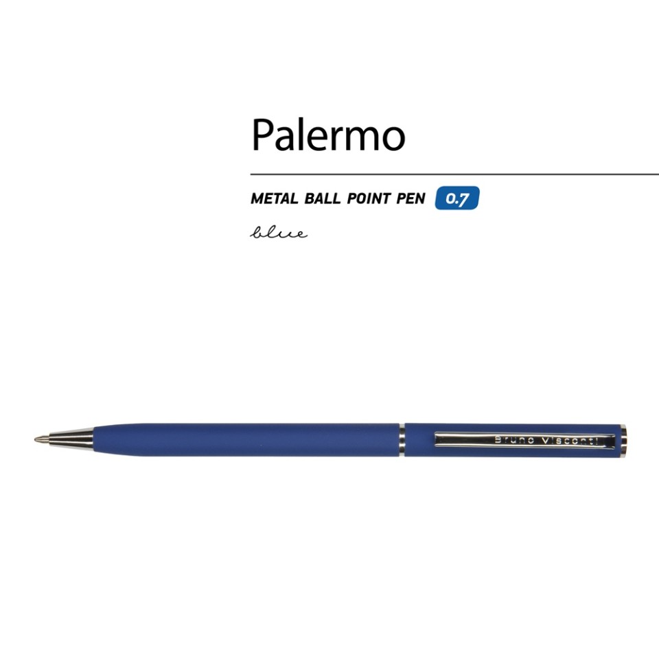 Ручка "Palermo" шариковая  автоматическая, синий металлический корпус, 0,7 мм, синяя