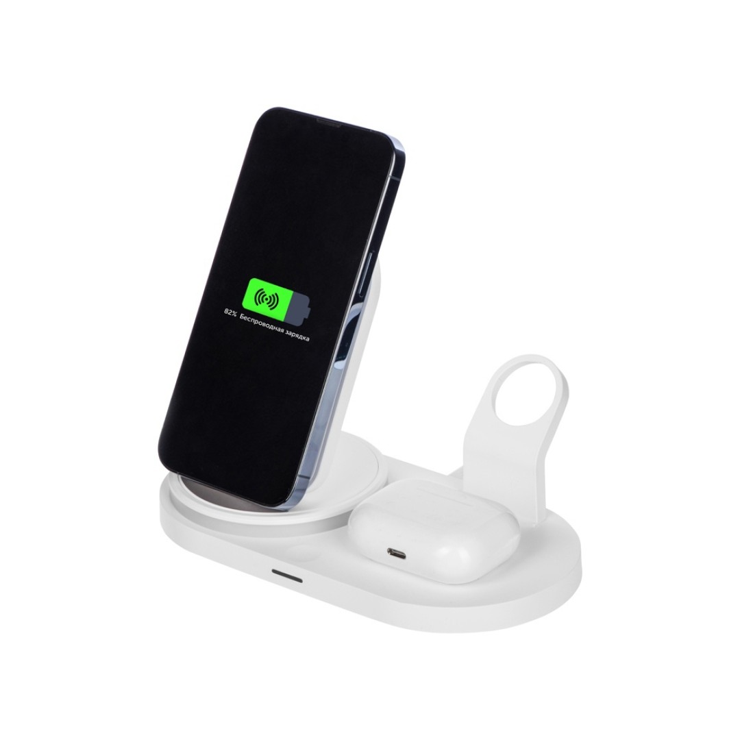 Складная зарядная станция с беспроводной зарядкой «Flashport», 15 Вт, белый (Р)
