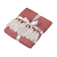 Плед акриловый Tassel с белой бахромой, красный