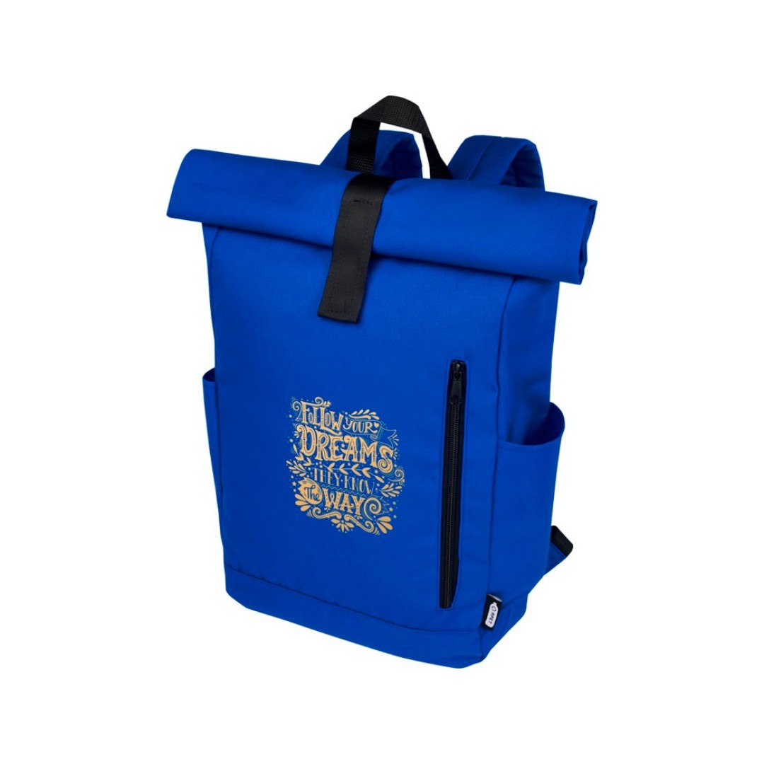 Рюкзак Byron 15,6" объемом 18 л со скручиваемым верхом, изготовленный из переработанного ПЭТ по стандарту GRS, синий