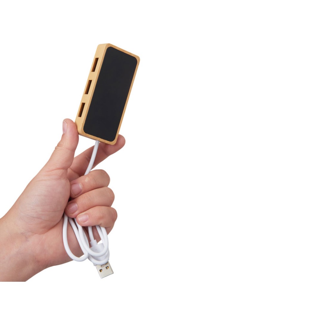 USB хаб с подсветкой лого «Reedia S5», 3*USB, 1*Type C, бамбук, черный