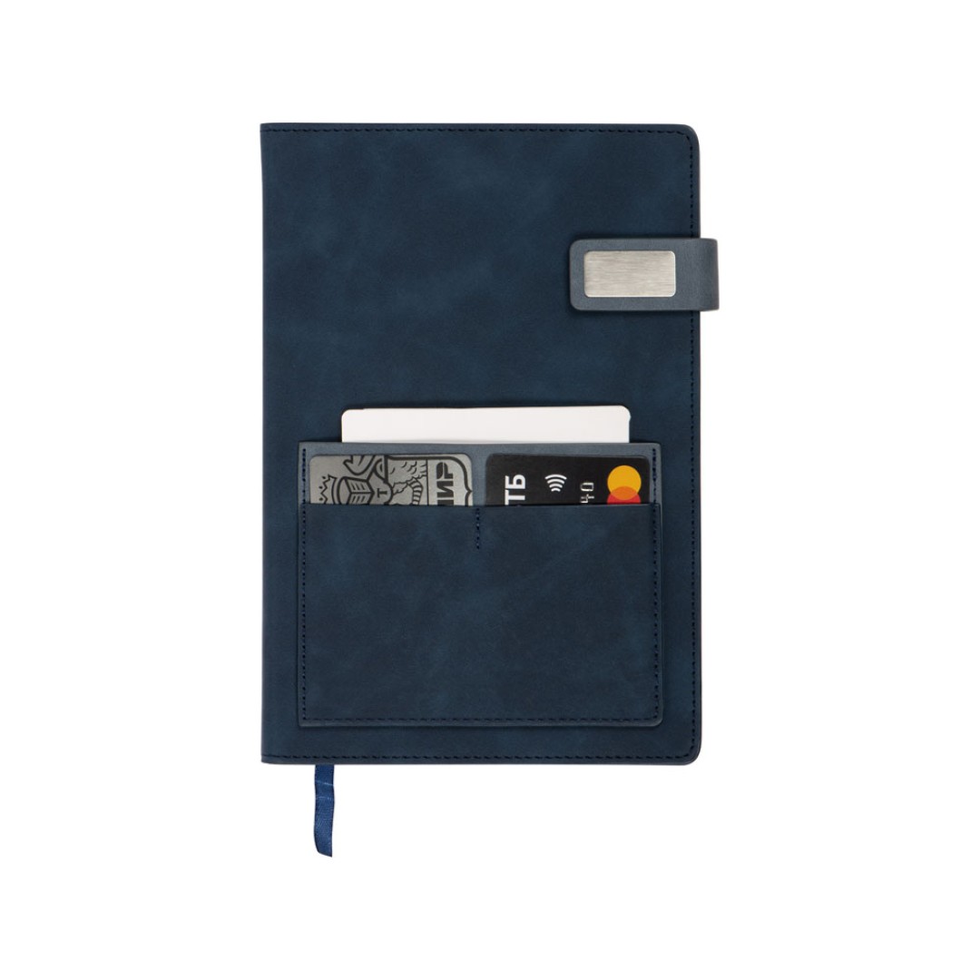 Бизнес блокнот А5 "Freya" с клапаном и карманом для визиток, твердая обложка, 128 листов, синий и темно