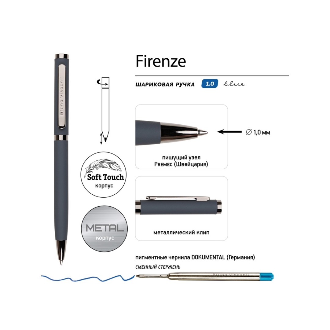 Ручка "Firenze" шариковая автоматическая софт-тач, серая