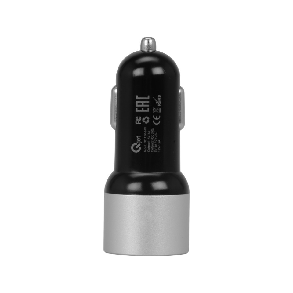 Адаптер автомобильный USB с функцией быстрой зарядки QC 3.0 "TraffIQ", черный/серебристый