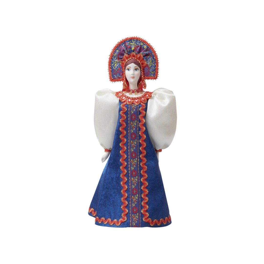 Подарочный набор: кукла фарфоровая, мед, синий