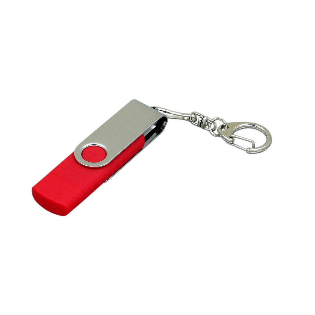 Флешка с  поворотным механизмом, c дополнительным разъемом Micro USB, 64 Гб, красный
