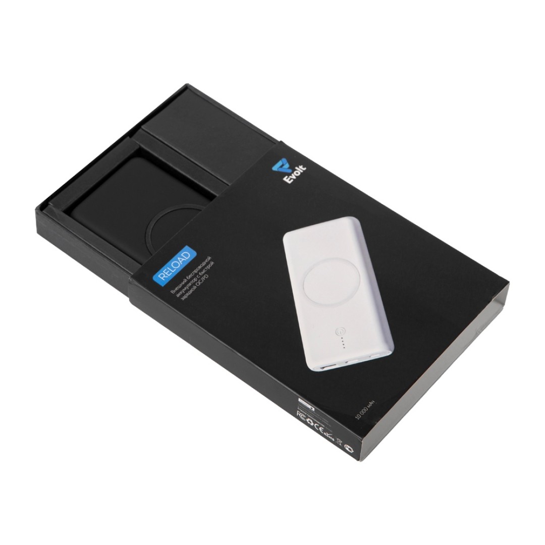 Внешний беспроводной аккумулятор c QC/PD "Reload", 10000 mAh, черный (Р)