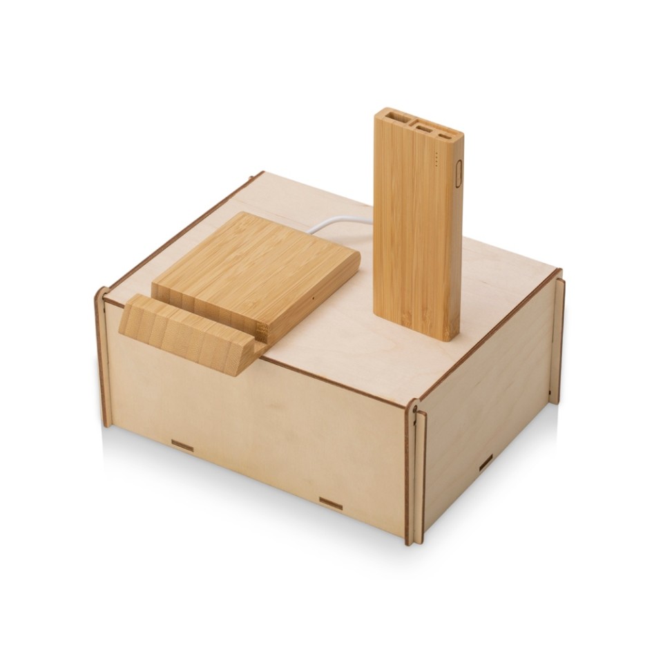 Подарочный набор с БЗУ и внешним аккумулятором «Bamboo Set», натуральный