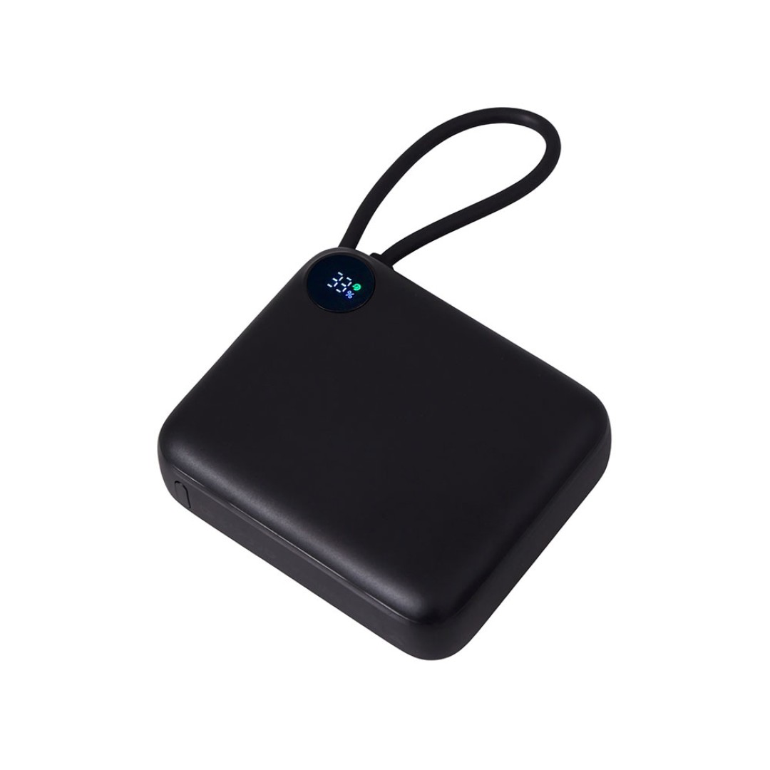 Внешний аккумулятор со встроенным кабелем «Liri», QC/PD, 10000 мАч, черный