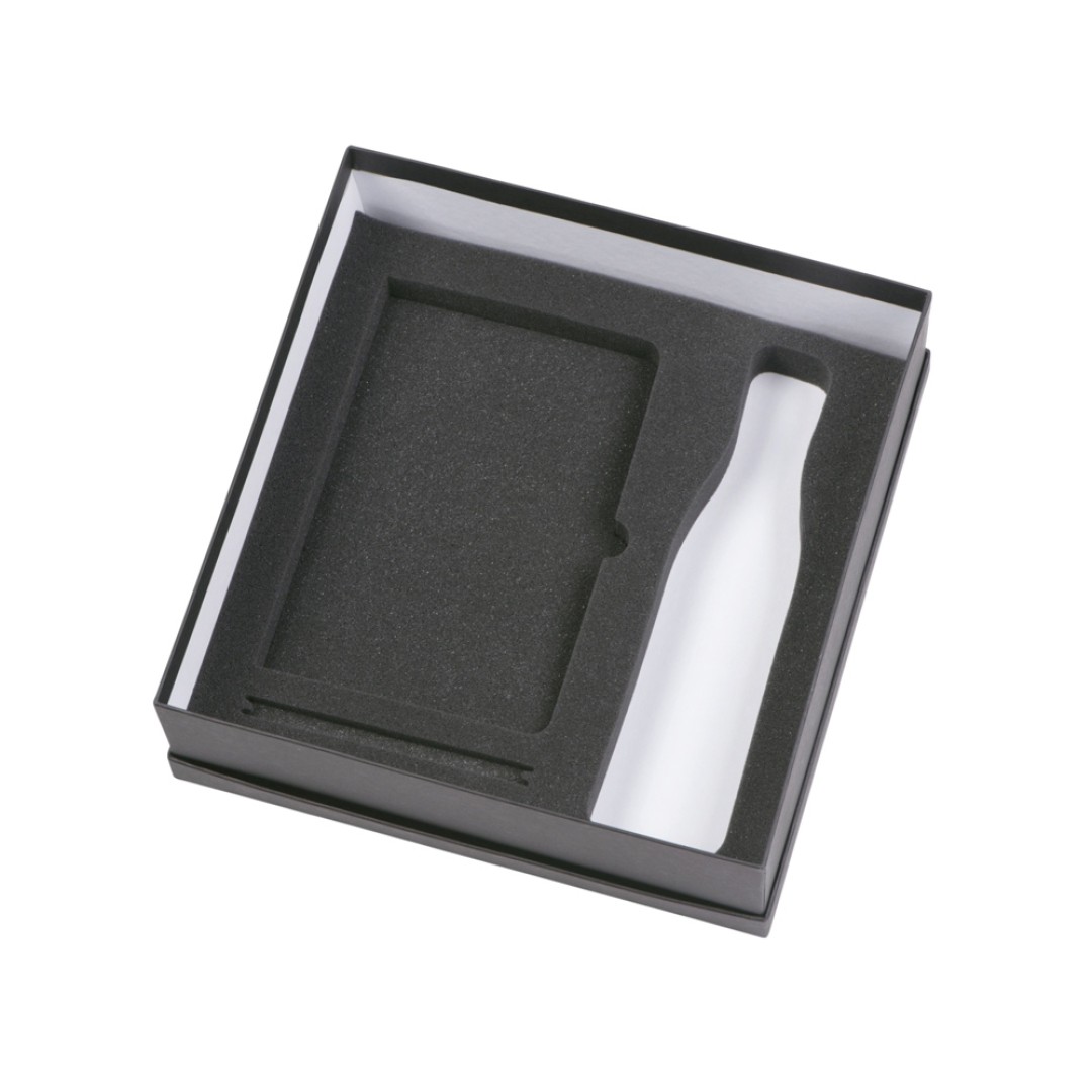 Подарочный набор с блокнотом С1, металлической ручкой и термобутылкой, серый