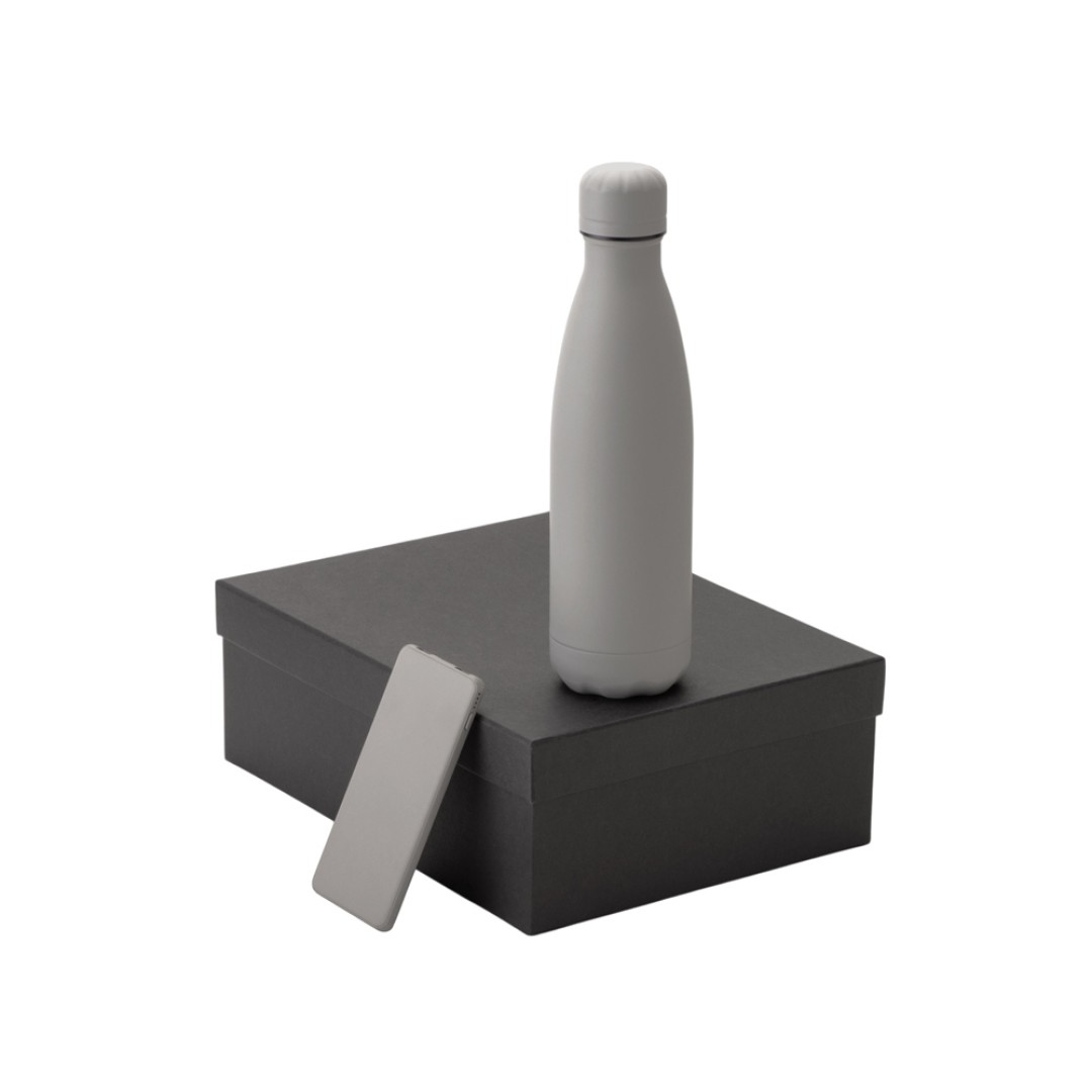 Подарочный набор с термобутылкой и повербанком С1, 5000 mAh, серый