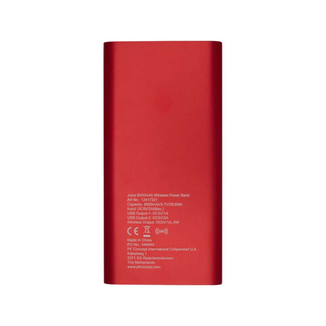 Беспроводное портативное зарядное устройство емкостью 8000 мАч Juice, красный